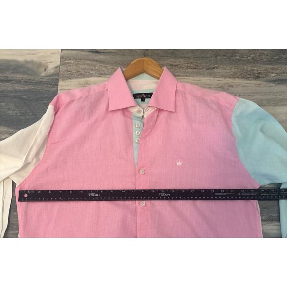 Bertigo Mens Colorblock Button-Up Shirt Pink/Blue/White Cotton S - Picture 9 of 10